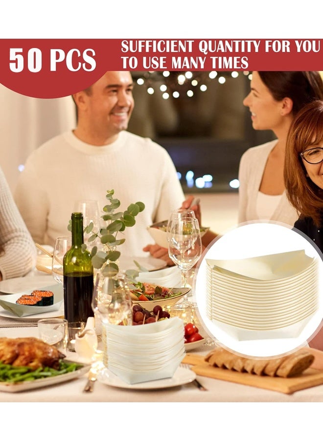 50 Pcs Disposable Bamboo Boat Plates,Small Appetizer Wooden Leaf Boat Plates,for Catering Home Holiday Party Use - Image 5